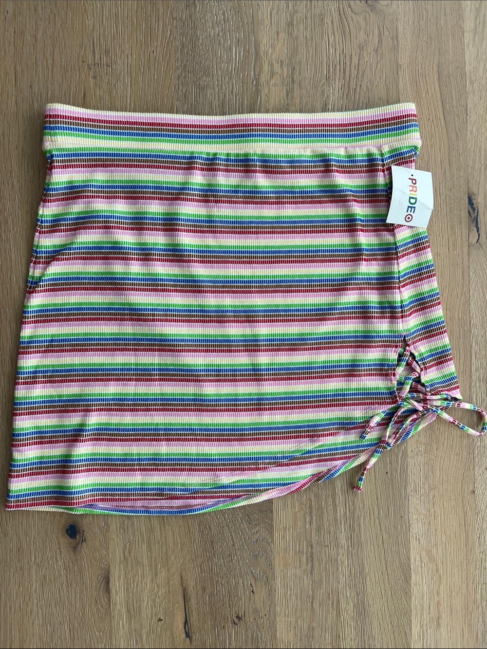 Pride Rainbow Stripe Mini Skirt‎ with Side Tie